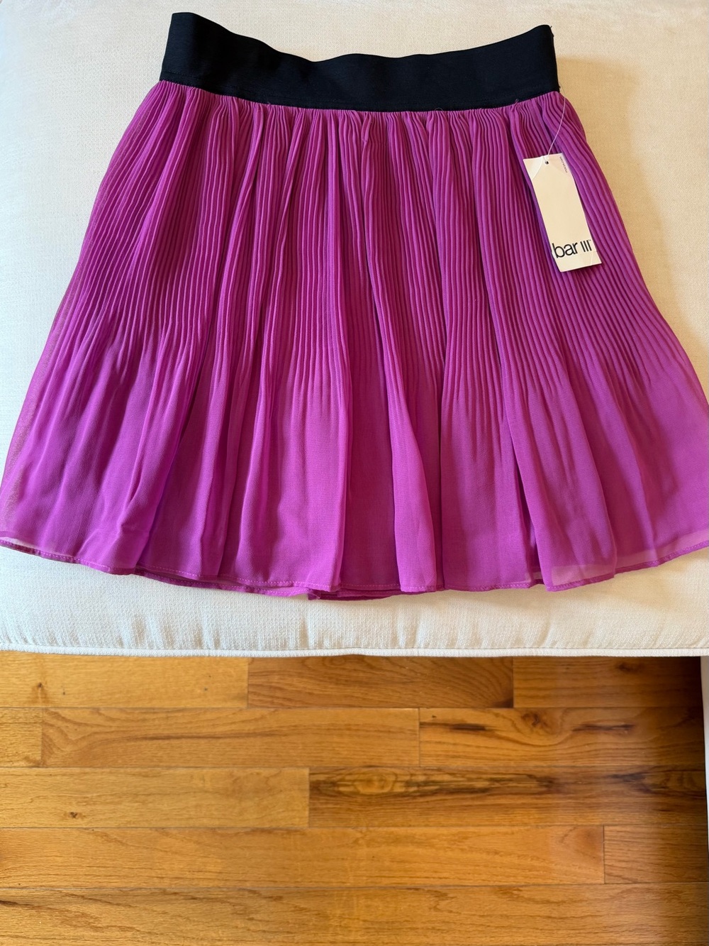 Bar III Fuchsia Pleated Skater Skirt with Black Waistband